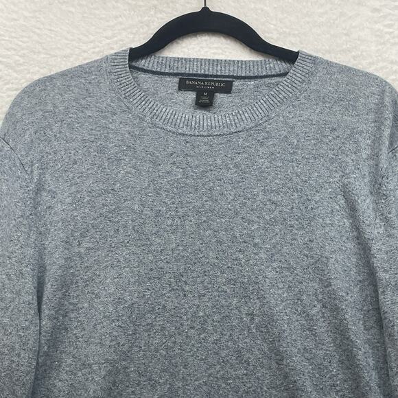 Banana Republic Sweater Mens Medium Gray Silk Linen Crew Neck Pullover Preppy - Picture 4 of 10